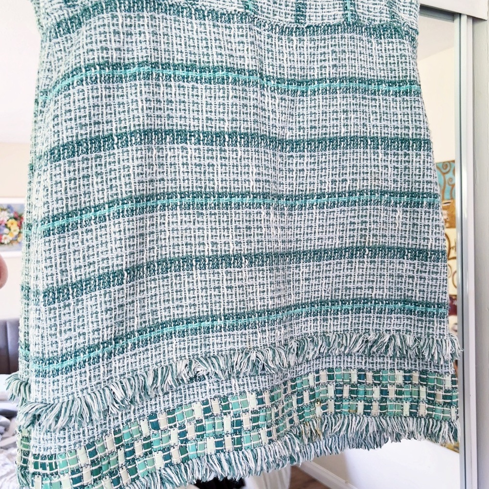 Green and White Textured Skirt